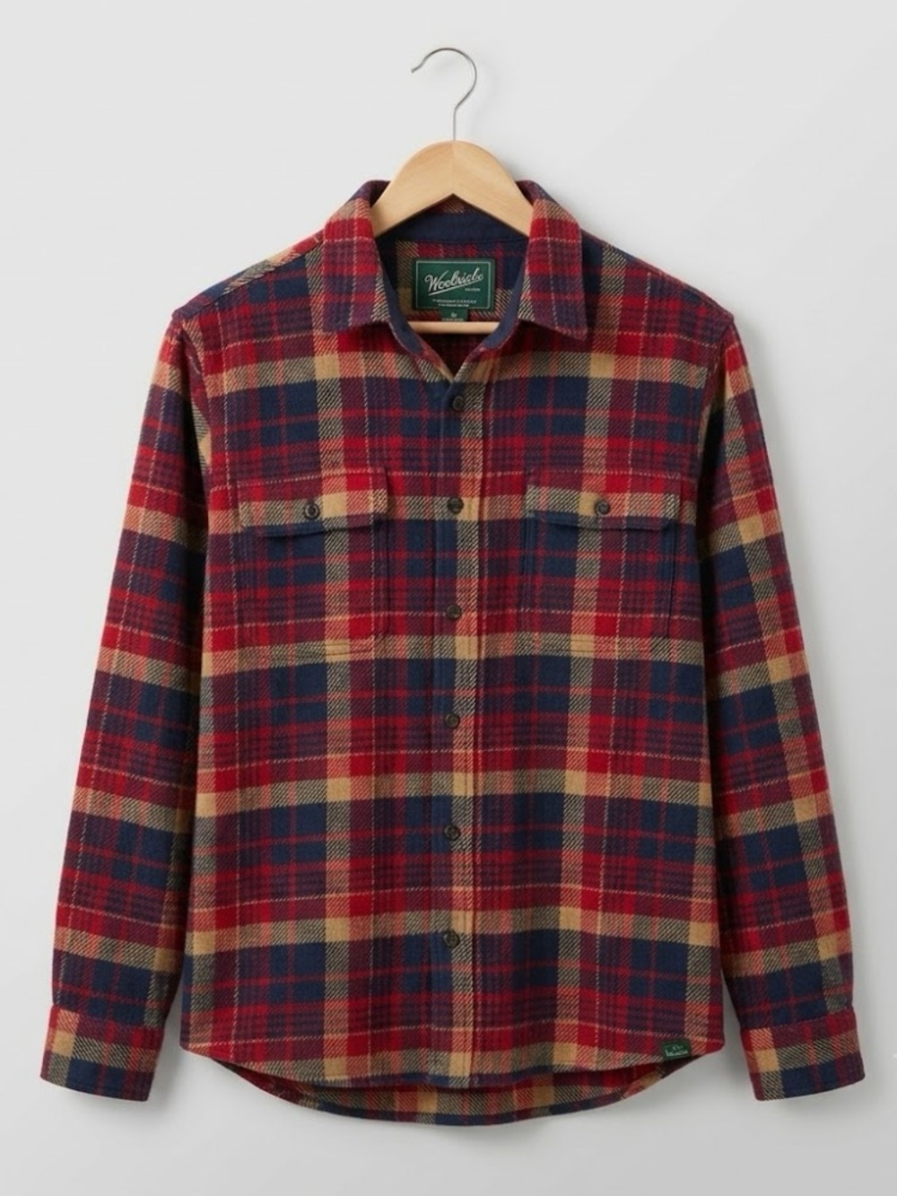 Woolrich Green Label Androgynous Heavy Flannel PlaidCotton Pocket Shirt Jacket